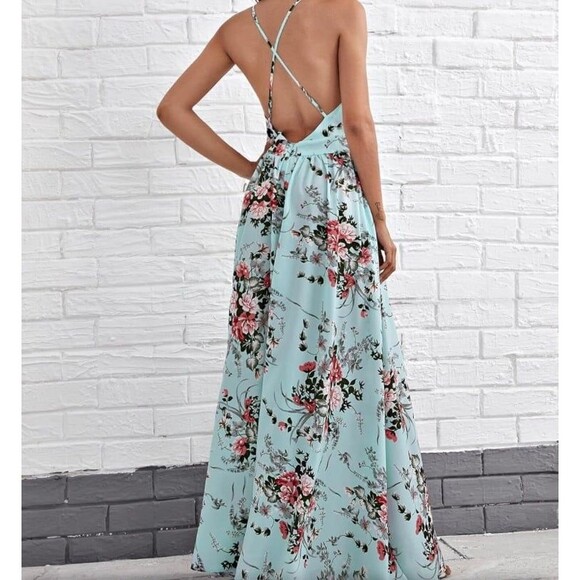 Cupshe boho crisscross Floral Maxi Dress for beach party summer size Small - Picture 3 of 12